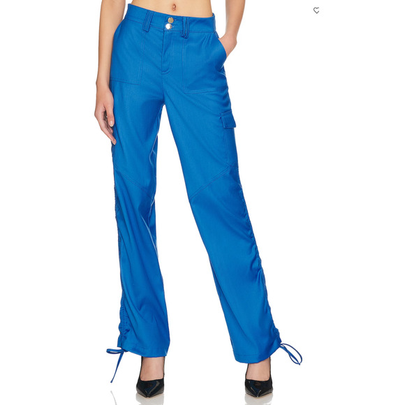 Superdown Raina Blue Cargo Pants LARGE Parachute Drawstring Hem Revolve $78 NEW - Picture 2 of 9